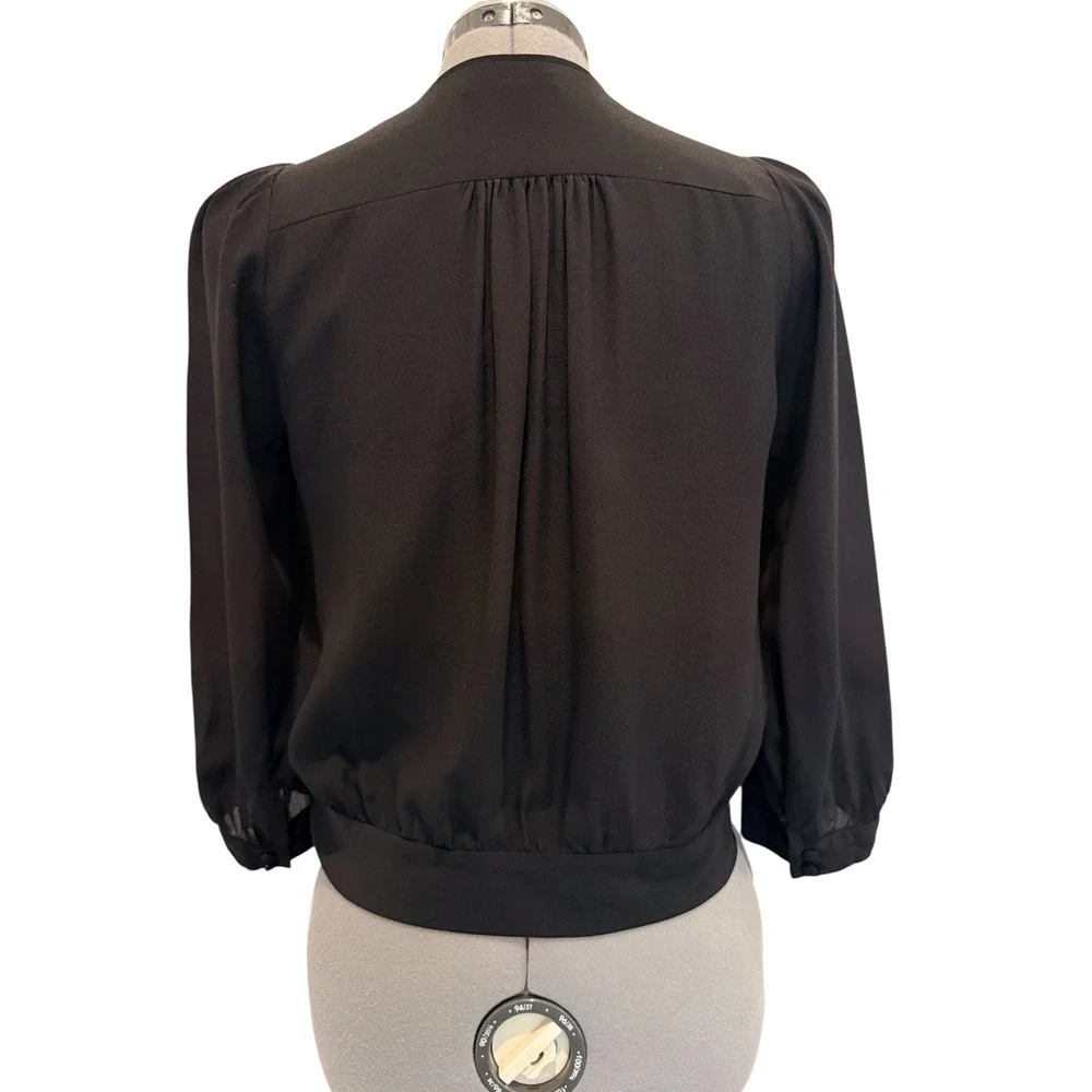 Madewell 100% Silk Black Wrap Blouse Side‎ Tie Cropped V-Neck Top Classic Glam